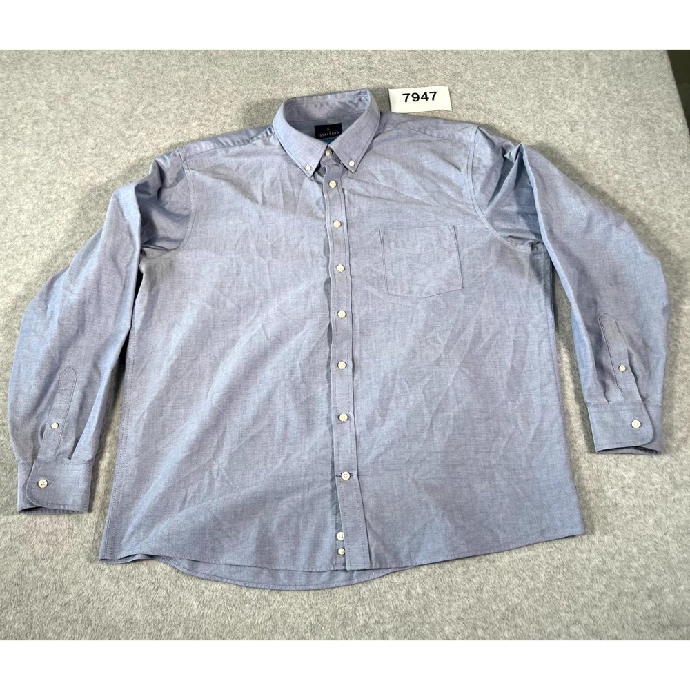 Stafford Coolmax Dress Shirt Mens XL Blue Cotton Regular Fit Formal Business